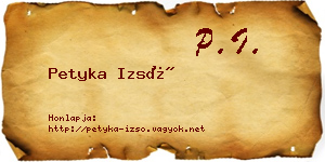Petyka Izsó névjegykártya